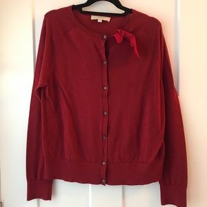 Deep red cardigan with bow
